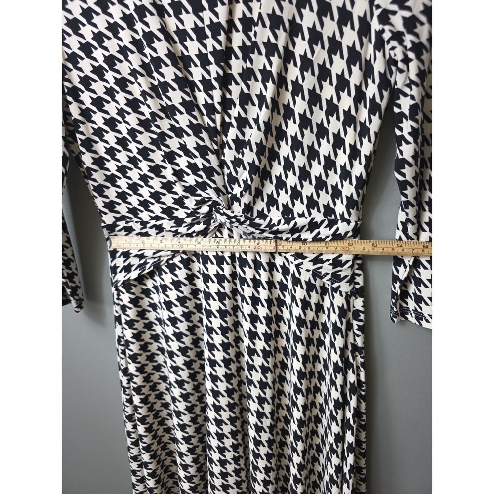 Tommy Hilfiger Dress Houndstooth Black Beige Midi Shift Sz 6 Preppy Academia - Picture 6 of 13